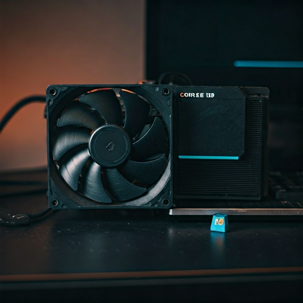 Cooling kit, fan and Core i9 keycap on desk