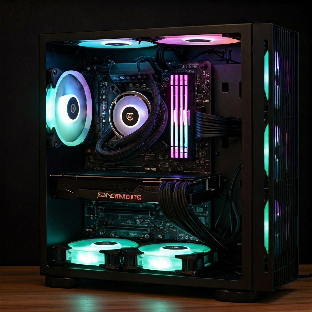 RGB‑lit high‑end gaming PC interior